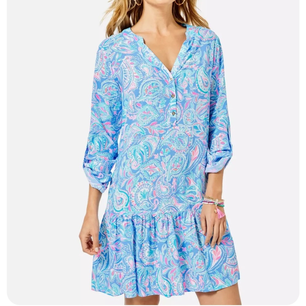 Lilly Pulitzer Charlee Tunic Dress Zanzibar Blue Fish Kiss Print XXS